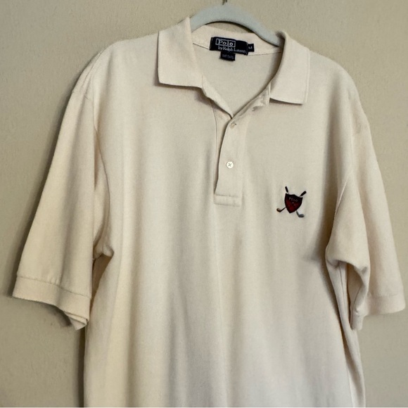 VINTAGE Polo Golf Ralph Lauren Shirt Mens Medium M Ivory Crest Short Sleeve - Picture 4 of 12